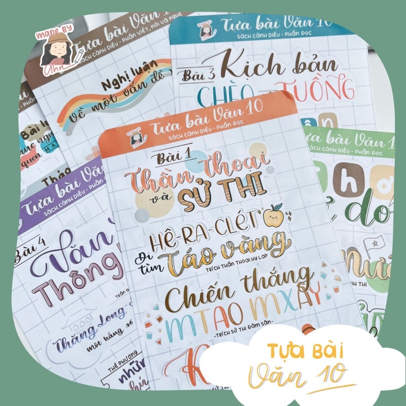 Sticker TỰA BÀI VĂN HỌC 10 - Học kì 1 (Cánh diều/Kết nối tri thức) - MADE BY AHN thiết kế
