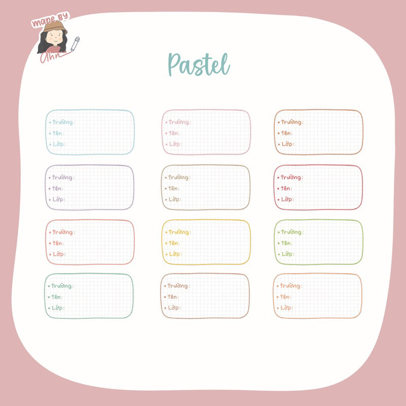 Set 12 Nhãn tên/Nhãn sách Minimalist sticker - in tên theo yc