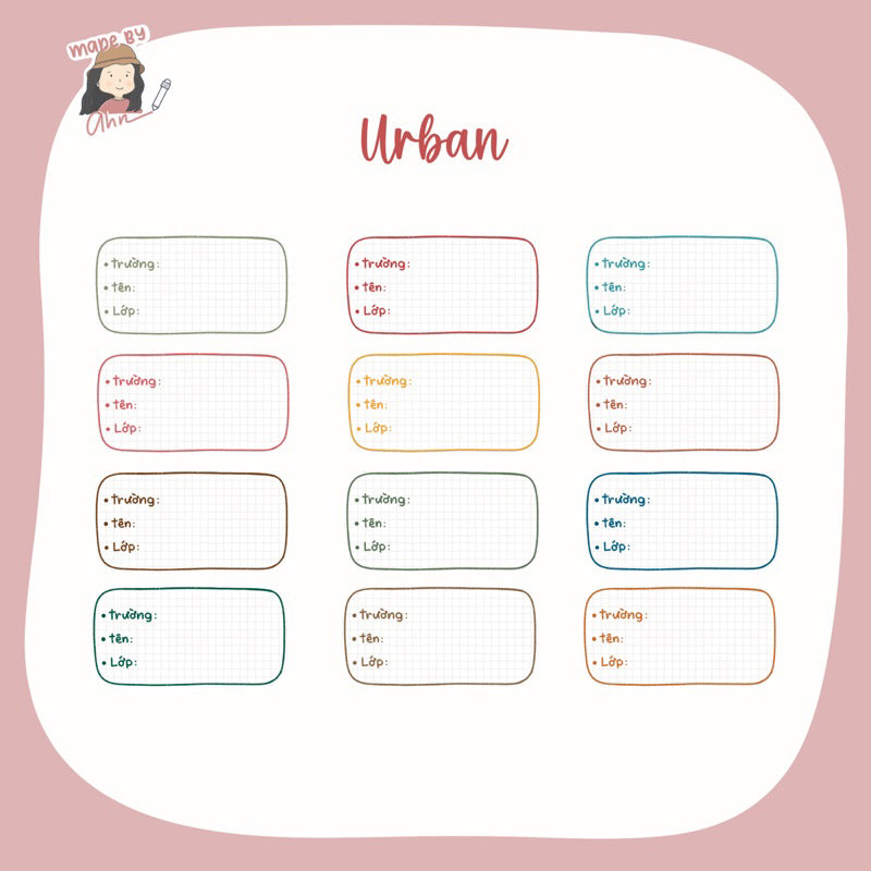 Set 12 Nhãn tên/Nhãn sách Minimalist sticker - in tên theo yc