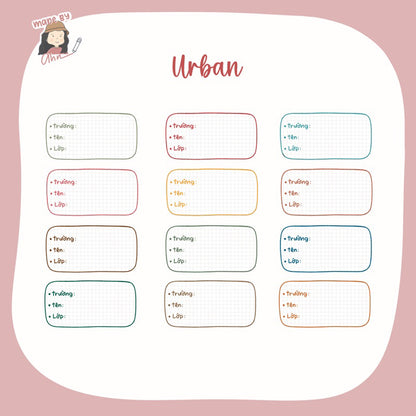Set 12 Nhãn tên/Nhãn sách Minimalist sticker - in tên theo yc