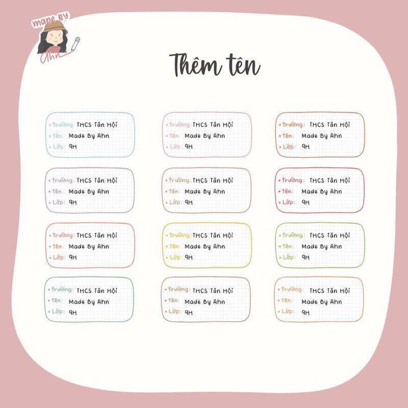Set 12 Nhãn tên/Nhãn sách Minimalist sticker - in tên theo yc