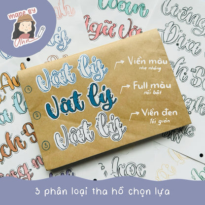 NHÃN TÊN MÔN HỌC decor bìa vở sticker - MADE BY AHN thiết kế