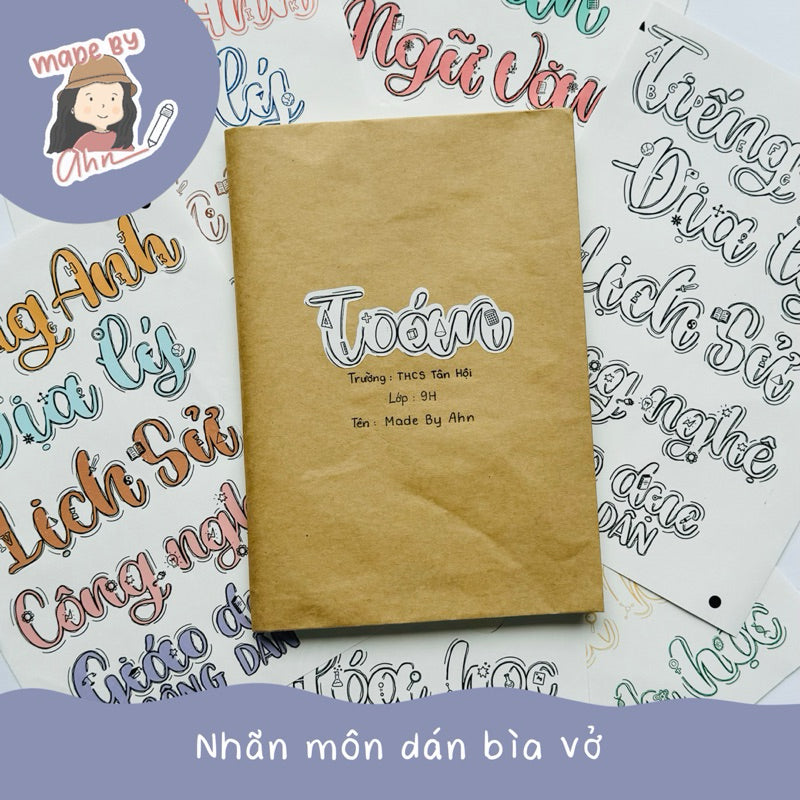 NHÃN TÊN MÔN HỌC decor bìa vở sticker - MADE BY AHN thiết kế