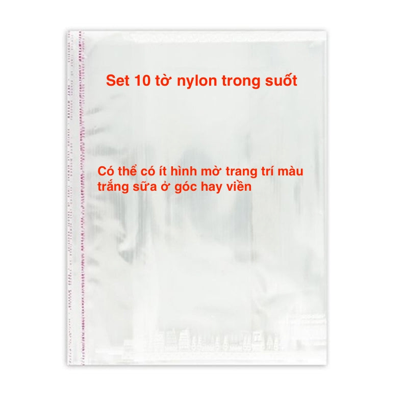Set 10 Giấy xi măng craft, nylon, nilon, ni lông trong suốt bọc, bao tập, bọc vở, sách, TẶNG KÈM băng dính 2 mặt