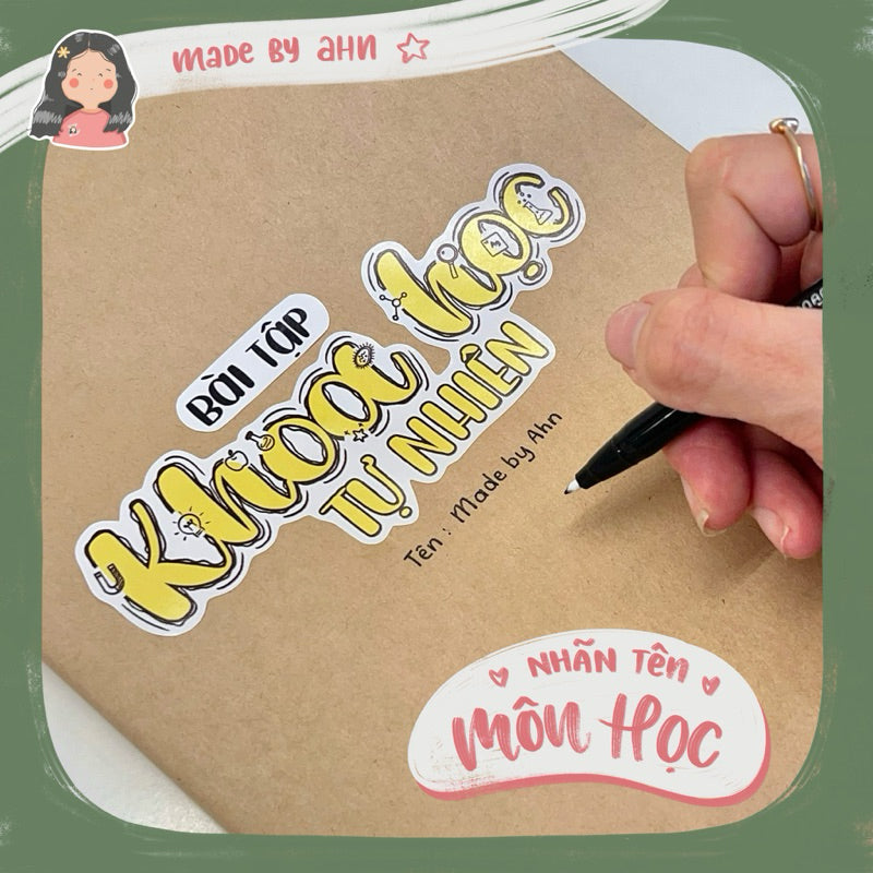 NHÃN TÊN MÔN HỌC decor bìa vở sticker - MADE BY AHN thiết kế