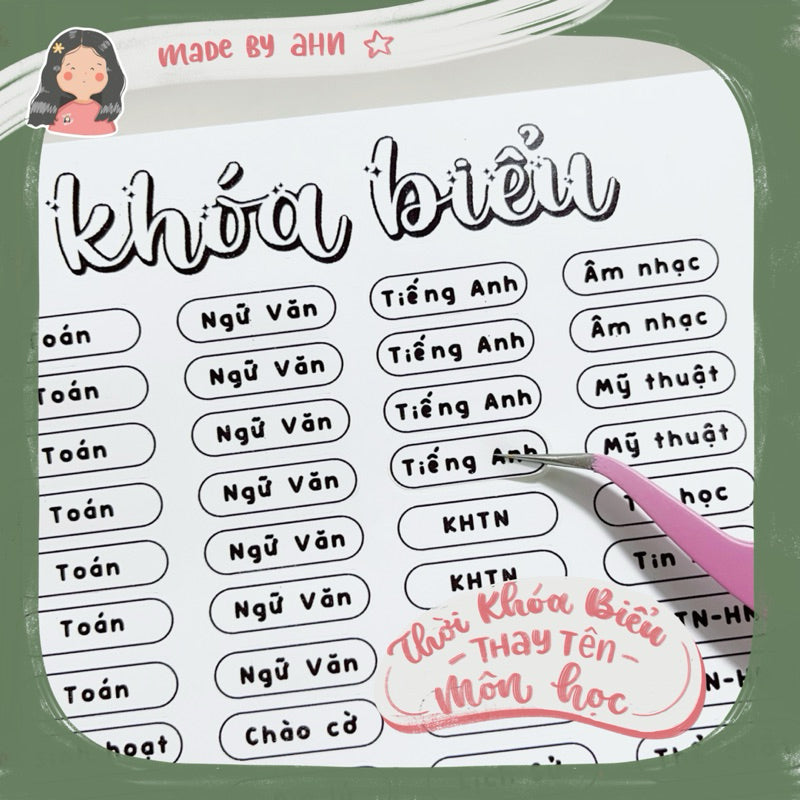 Sticker THỜI KHOÁ BIỂU thay tên môn học - MADE BY AHN thiết kế