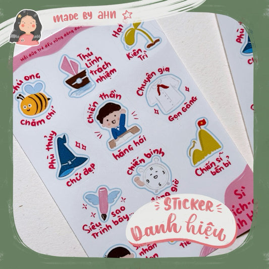 Set 2 tấm STICKER DANH HIỆU ghi nhận, khen ngợi bé yêu mỗi ngày - MADE BY AHN thiết kế