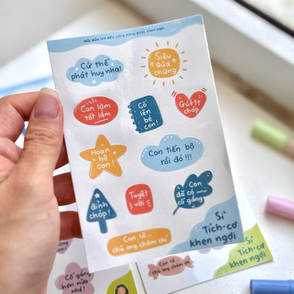 Set 2 tấm STICKER KHEN NGỢI decal dán thưởng con yêu em bé học sinh làm việc tốt - MADE BY AHN thiết kế