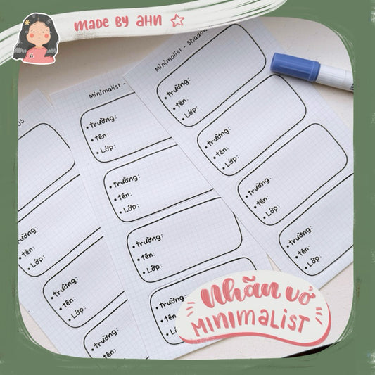 Set 12 Nhãn tên/Nhãn sách Minimalist sticker - in tên theo yc