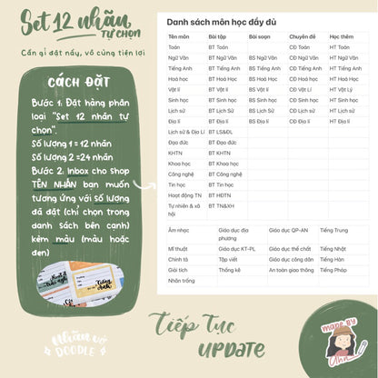 [NEW 2025] Nhãn vở DOODLE (môn học) đầy đủ từ lớp 1 đến 12 - In tên theo yêu cầu - MADE BY AHN thiết kế