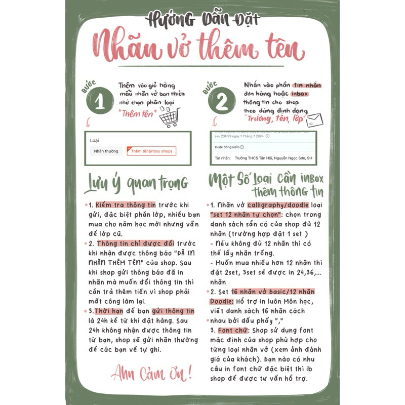 Sticker NHÃN VỞ MÔN HỌC mẫu 2023 bóc dán - In tên theo yêu cầu - MADE BY AHN thiết kế