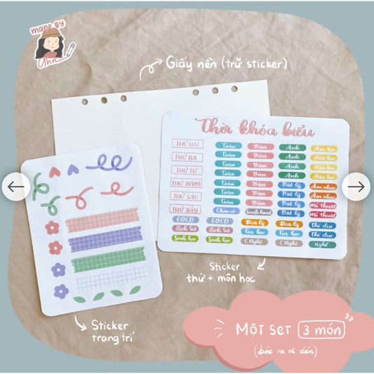 [Mẫu colorful] Sticker THỜI KHOÁ BIỂU thay tên môn học - MADE BY AHN thiết kế