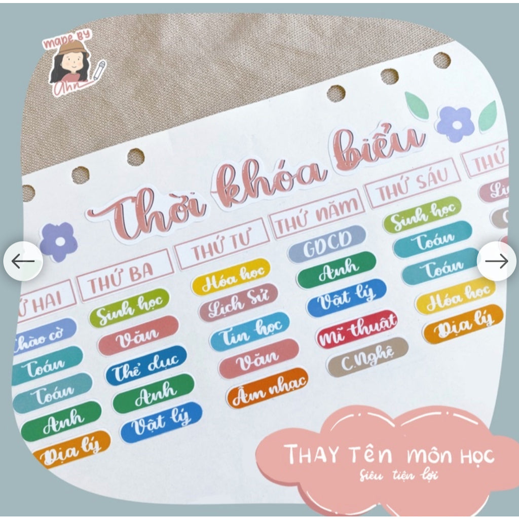 [Mẫu colorful] Sticker THỜI KHOÁ BIỂU thay tên môn học - MADE BY AHN thiết kế