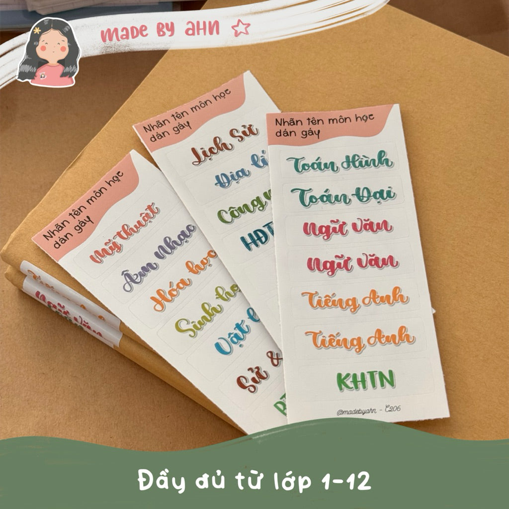 Sticker nhãn tên môn học dán gáy sách vở tiện lợi - MADE BY AHN thiết kế