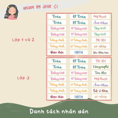 Sticker nhãn tên môn học dán gáy sách vở tiện lợi - MADE BY AHN thiết kế
