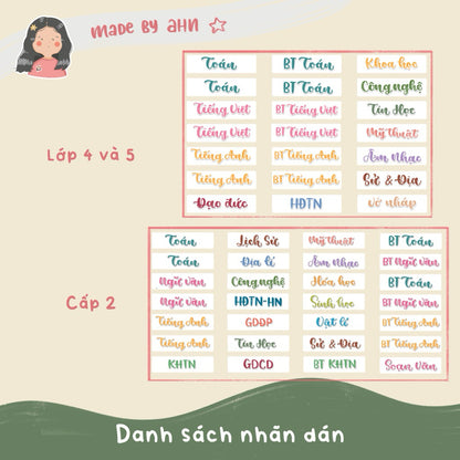 Sticker nhãn tên môn học dán gáy sách vở tiện lợi - MADE BY AHN thiết kế