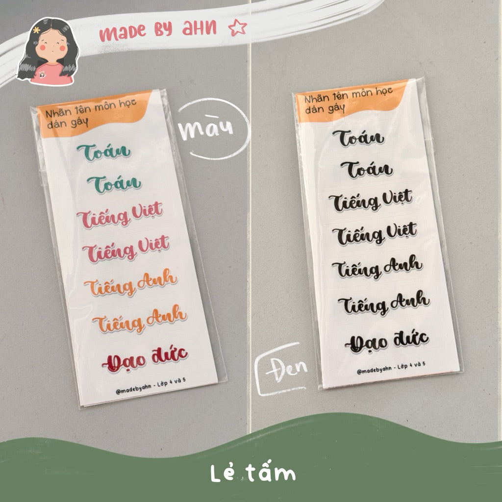 Sticker nhãn tên môn học dán gáy sách vở tiện lợi - MADE BY AHN thiết kế